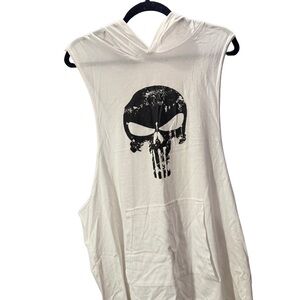 White Sleeveless Hoodie with Skull Design